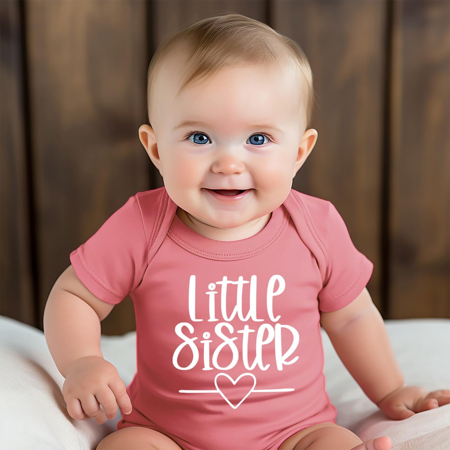 Olive Loves Apple Little Sister Heart Bodysuit for Baby Girls Sister Sibling Outfits