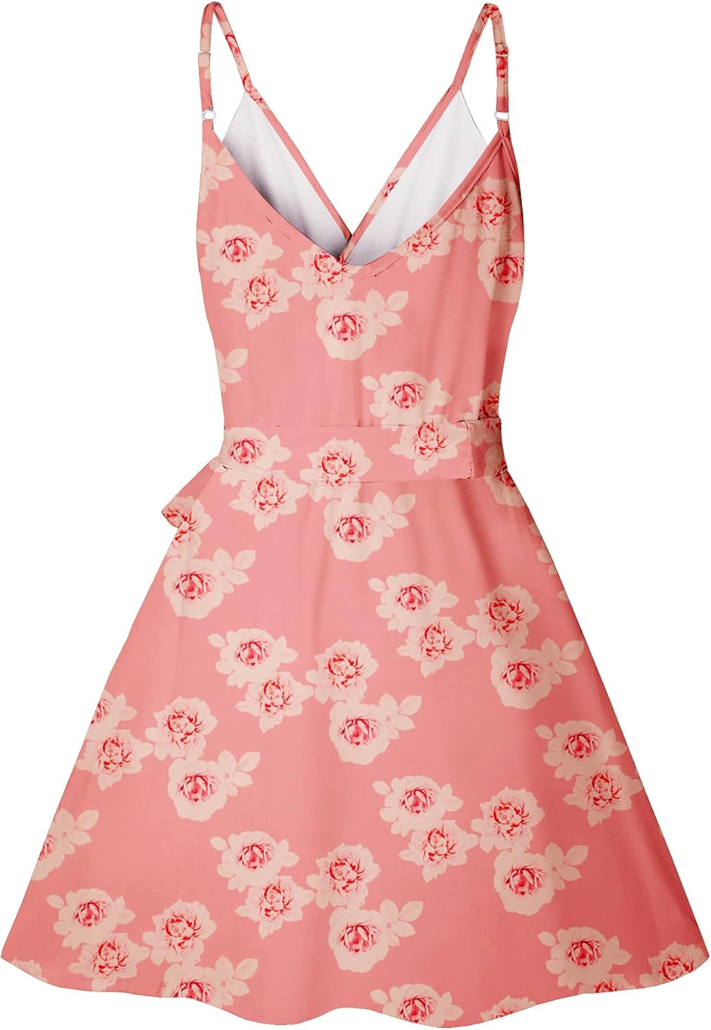 CASURESS Women Dress Summer V Neck Mini Floral Print Swing Dress Sleeveless Spaghetti Strap Skater Dresses with Belt - Image 5