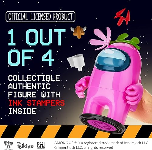 Miniatura 10 de Among Us - Figuras de compañero de tripulación con estampadores, dos de cuatro de 6.7 pulgadas de alto + 10 sombreros ocultos y accesorios,