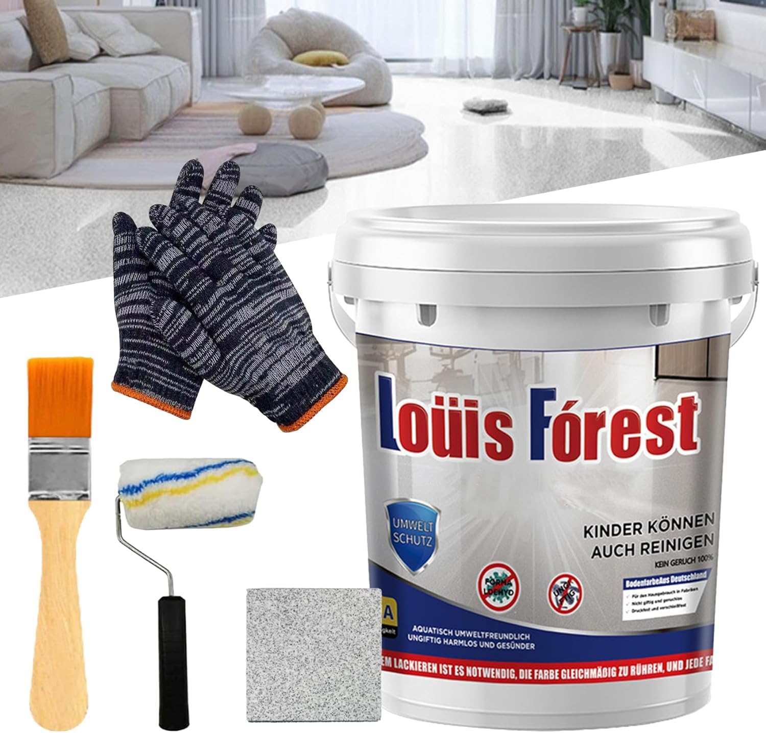 Louis Forest Peinture de sol époxy Resine Sol Exterieur, revêtement de sol époxy effet marbre brillant, imperméable et antidérapant, sûr et respectueux de l'environnement (Gris sésame)