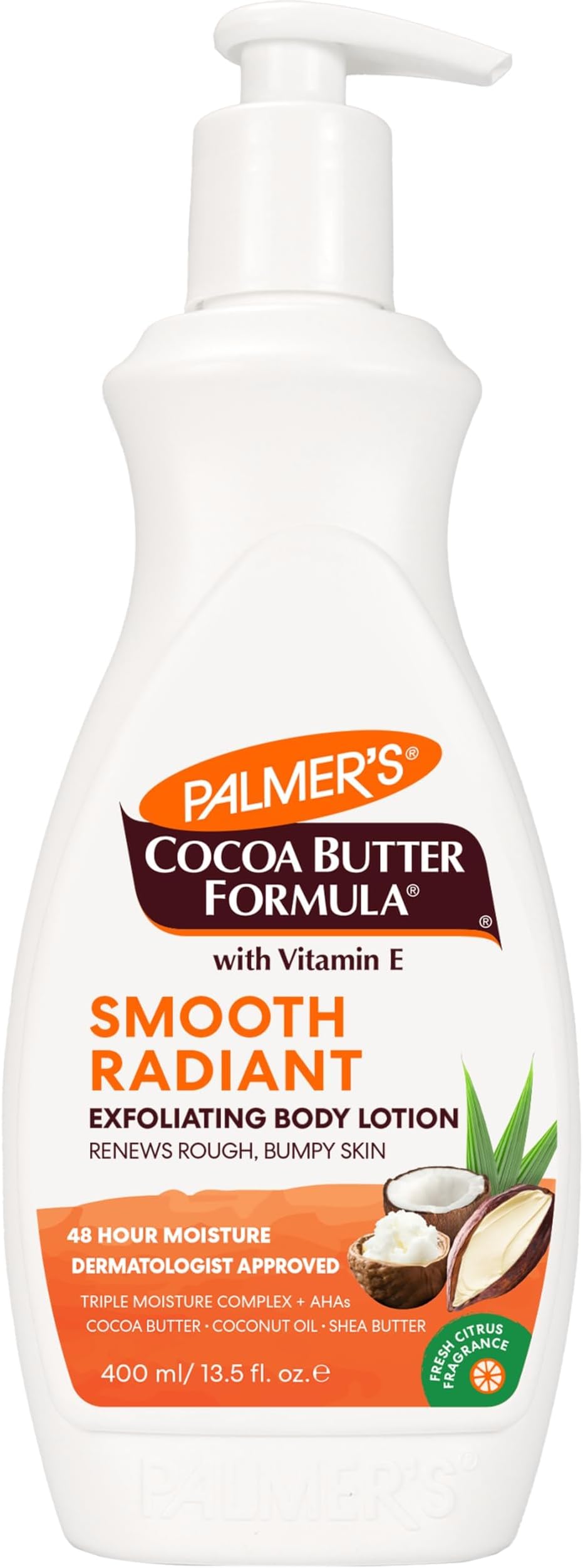 Palmer's Cocoa Butter Formula Retexture & Renew Exfoliating Body Lotion for Rough & Bumpy Skin, Triple Action Moisturizers + AHAs, Pump Bottle, 13.5 Ounce