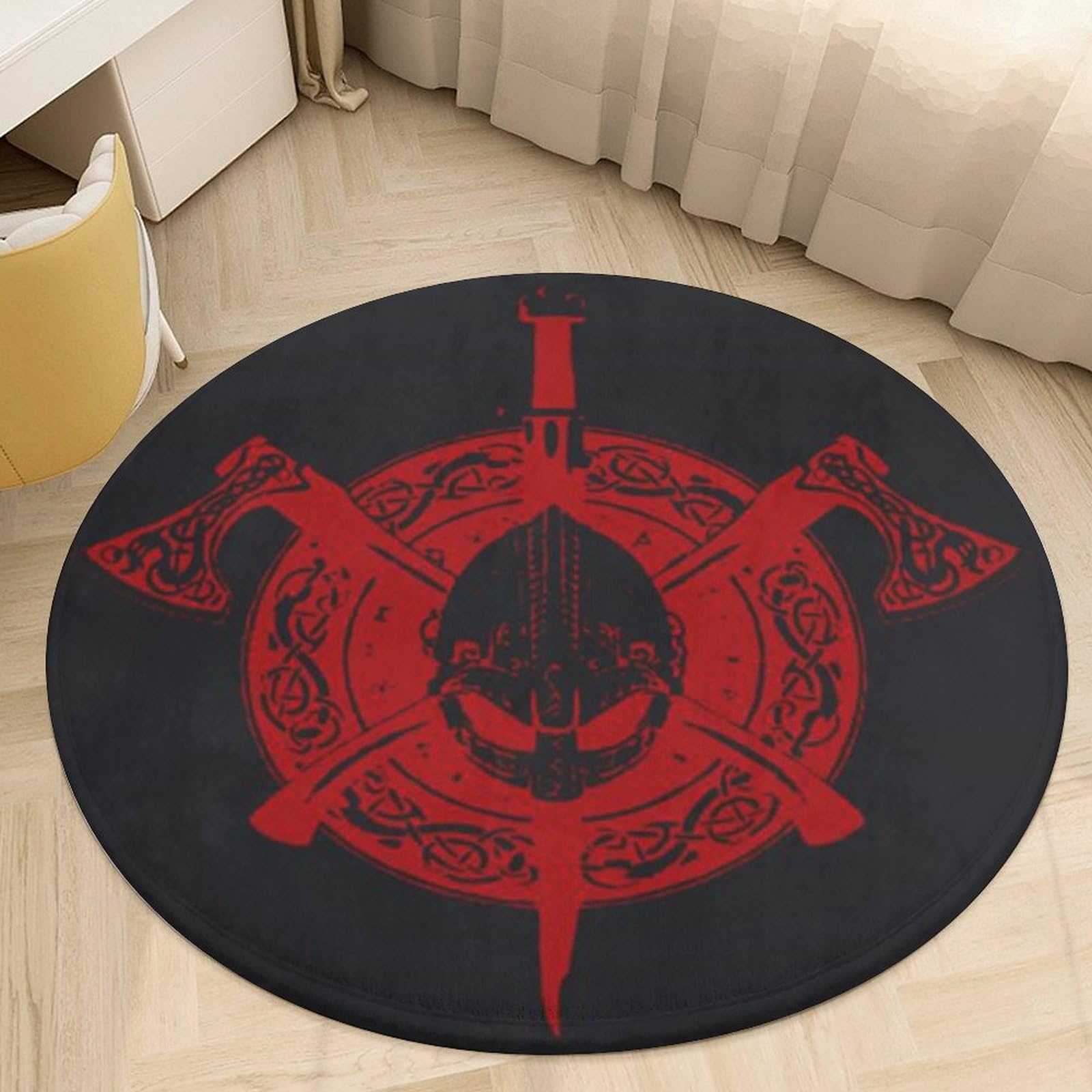 Tapis viking en flanelle ronde lavable pour salon et deco