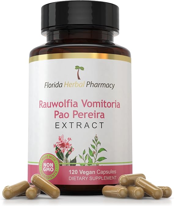 Florida Herbal Pharmacy, Pao Pereira - Rauwolfia Extract Capsules 10:1 (120 Capsules) 500 mg per Capsule, 500 mg Serving