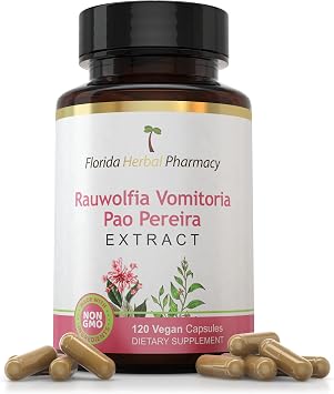 Florida Herbal Pharmacy, Pao Pereira - Rauwolfia Extract Capsules 101 120 Capsules 500 mg per Capsule, 500 mg Serving