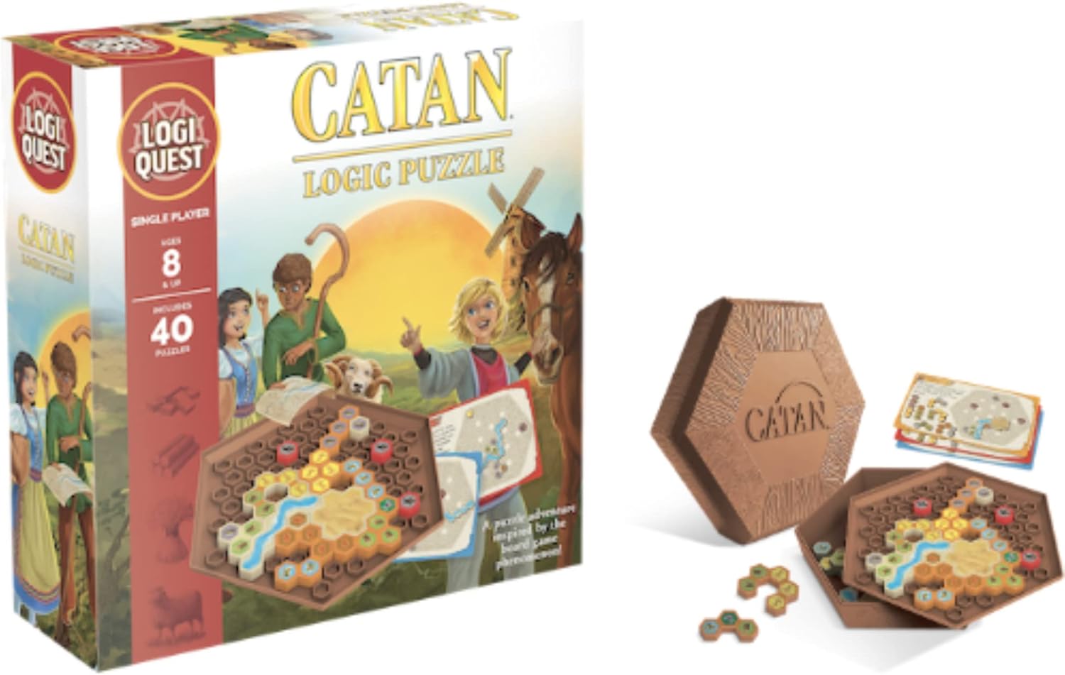 Catan Logic Puzzle Board Game | LogiQuest Puzzle Adventure Inspired by The Catan Board Game | Kids & Family Puzzle Game |Includes 40 Puzzles | Ages 8+ | 1 Player | Average Playtime 15 Minutes