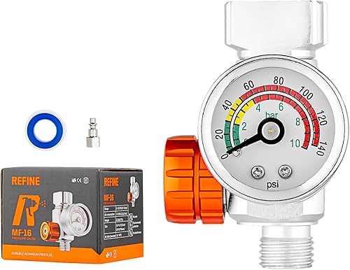REFINE Kit regulador de pistola pulverizadora, regulador de presión de aire con manómetro para pistolas de pintura neumáticas, válvula de control de