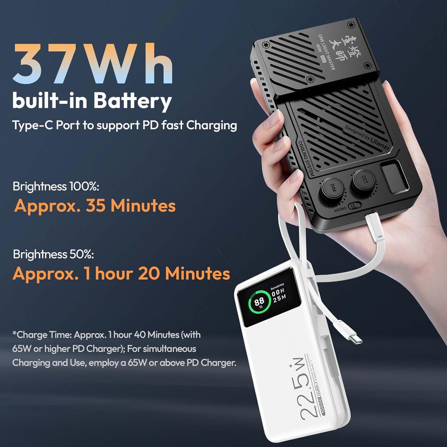 Luce video LED RGB, 2700-6500K 40W, luce portatile per fotocamera, con batteria ricaricabile, 20 modalità scena, mini illuminazione da studio per YouTube, Vlogging, live streaming, fotografia