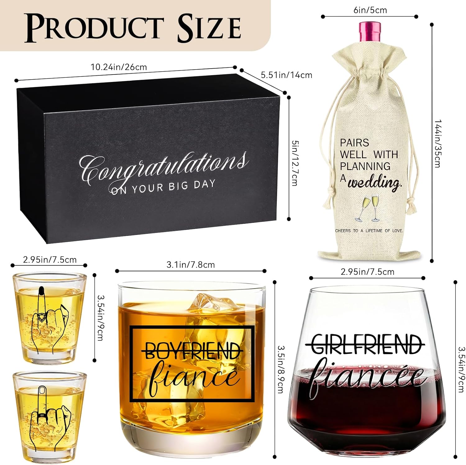 comfit Engagement Gifts for Couples - Fingers Engage Gift for Newly Engaged Couple, Engaged Gift Wine Whiskey Glass, Engagement Party Decorations with Box