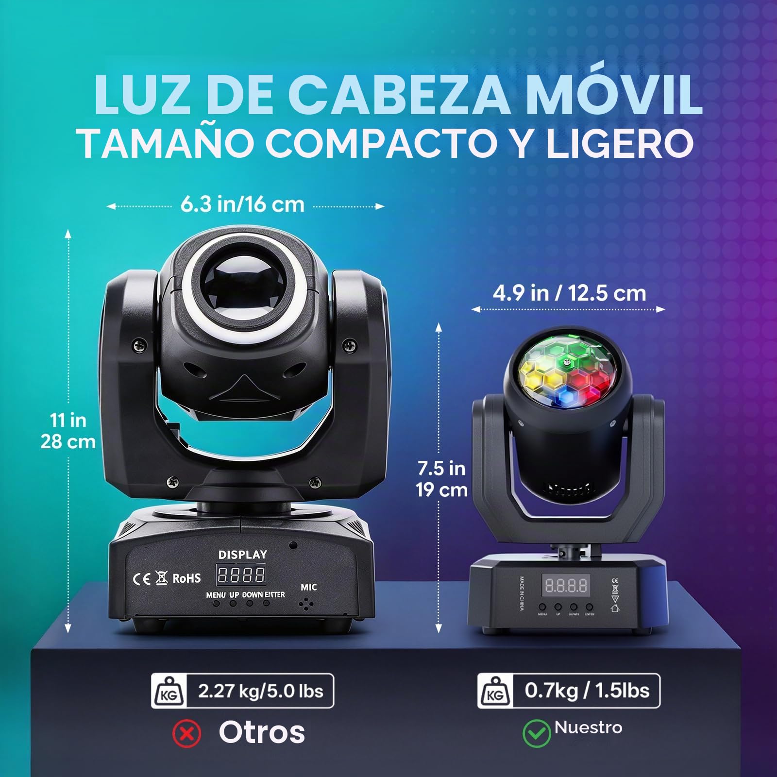 2PCS Cabeza Móvil LED 30W,DMX512 RGW Efectos de Iluminación,Con Control Remoto 5 Modos de Control Mini Cabeza Movil LED Discoteca Para Fiestas,DJ e Iluminación