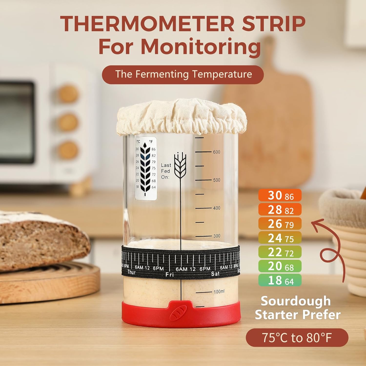 Sourdough Starter Jar, 24 OZ Wide Mouth Sour Dough Starter Jars Glass, Sourdough Starter Kit, Sourdough Bread Baking Supplies for Beginners and Pro, 1 Pack - Image 7