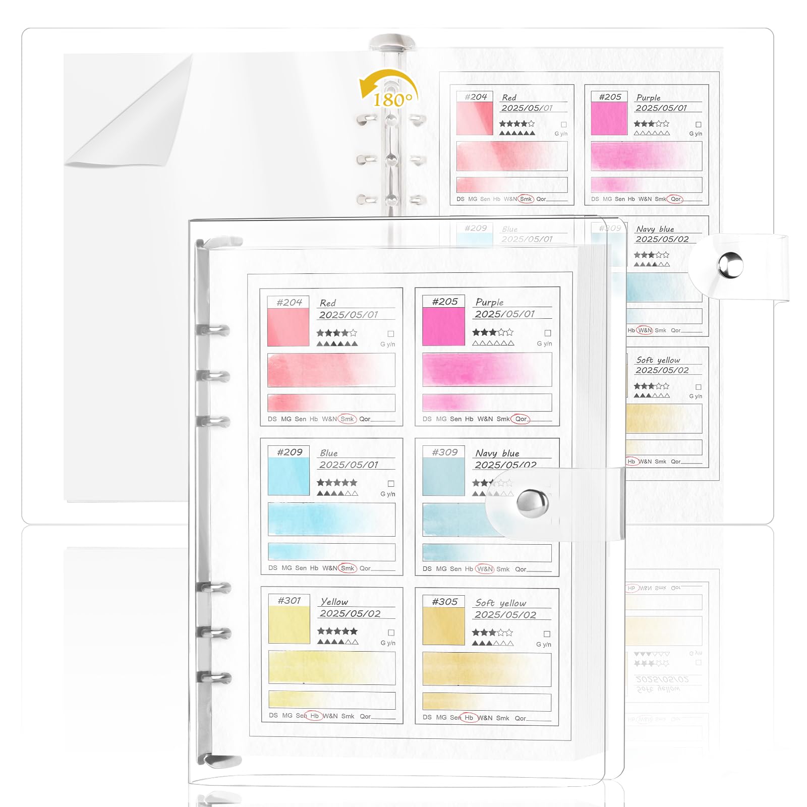 Photo 1 of 2 Pack A5 Watercolor Swatch Book Painters Color Diary Watercolor 15 Sheets Water Water Color Paper for Artists 140lb 100% Cotton 16 Sheets Glassine Coloring Book Binder for 6 Ring