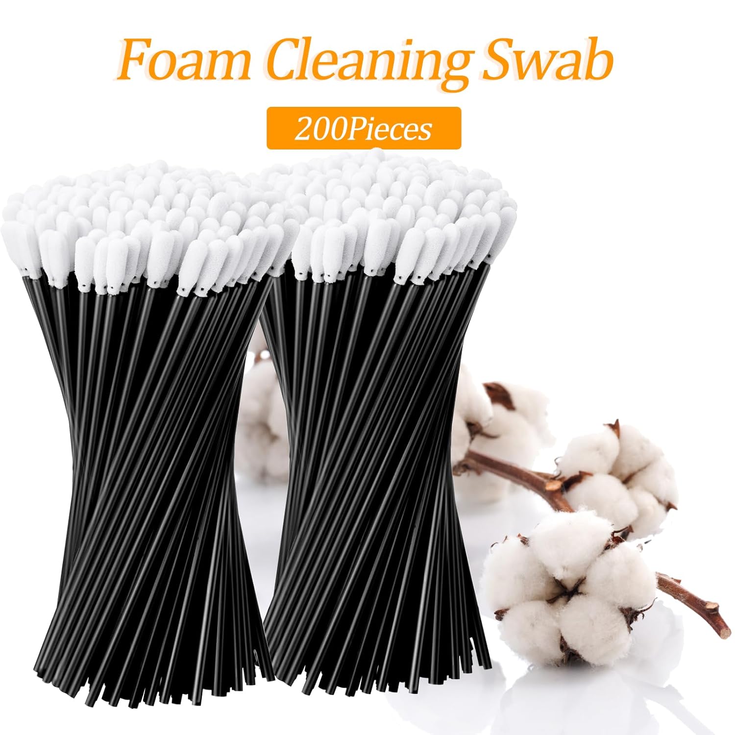 Chinco 200 Pieces Foam Swab Sponge Swab Foam Tips Sponge Stick for Inkjet Printer Print Head Camera Optical Lens Optical Equipment (Black,6.42 Inch)