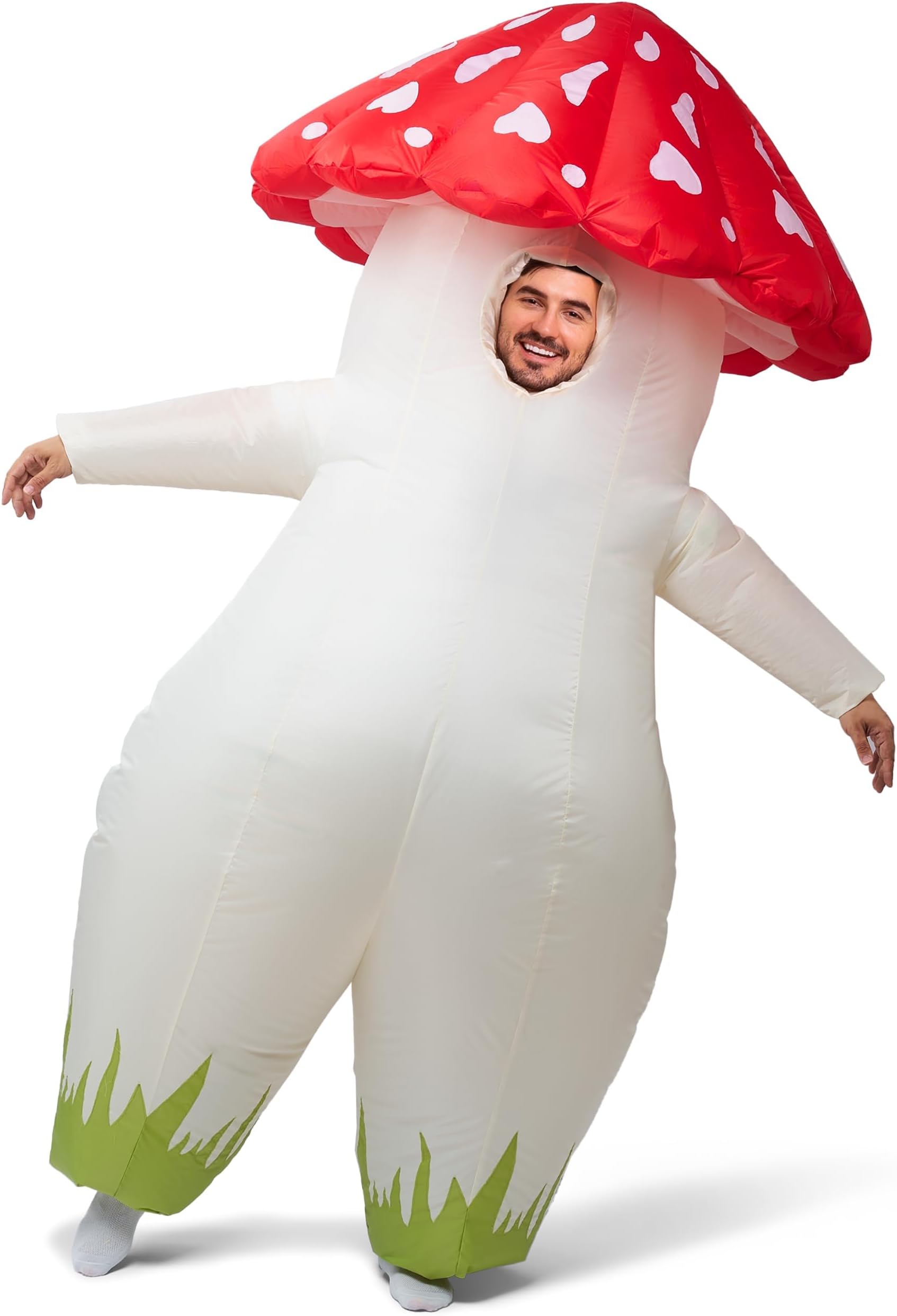 Halloween Inflatable Costume, Full Body Mushroom Air Blow-up Suit Set for Cosplay Themed Parties