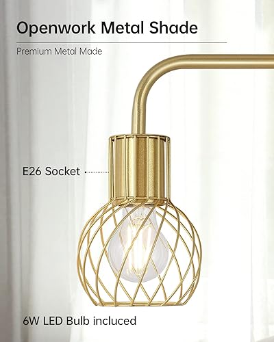 Miniatura 3 de Lámpara de pie de latón dorado para sala de estar, diseño industrial moderno con bombilla LED de 6 W, interruptor de pie, soporte alto de metal,