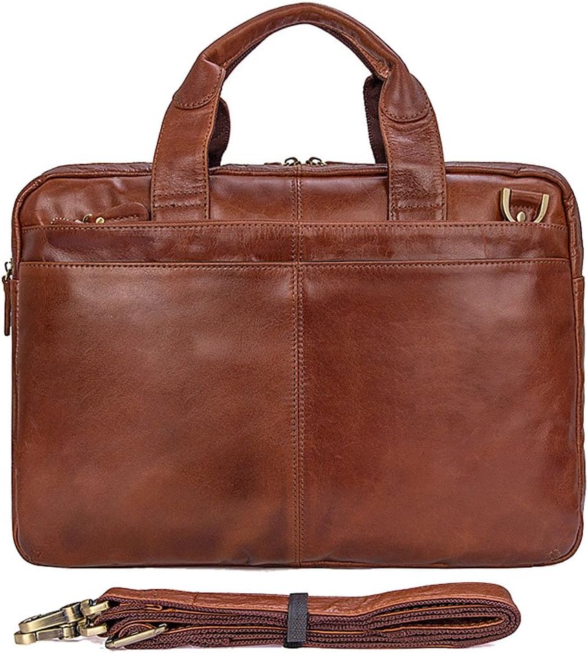 Jsix Mens Genuine Leather Handbags Briefcases Laptop Shoulder Bag Brown