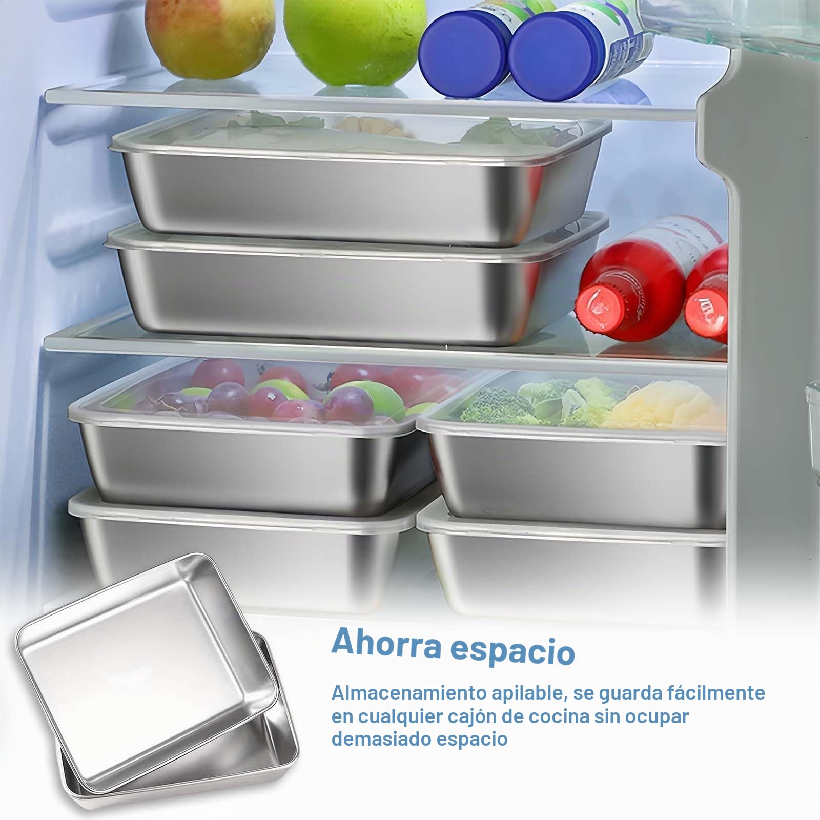 4 Piezas Bandeja para Hornear con Juego de Tapas,25*20*5cm bandejas de horno de acero inoxidable con tapa,juego de empanado,Con clip para alimentos, adecuado para pescado, carne, verduras, pan, etc.