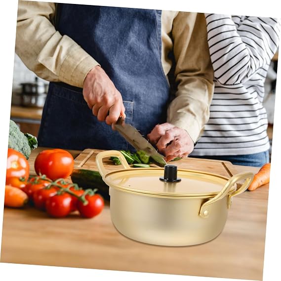 STOBAZA Aluminum Ramen Pot Instant Noodle Cooker for Camping Travel Outdoor Kitchen Seafood Ramen Noodles Pot Lid