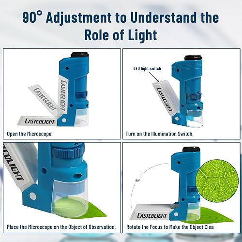 Miniatura 5 de Microscopio portátil para niños de 5-7-8-12 años, microscopio de bolsillo para niños, mini microscopio de mano con zoom ligero de 50x, kit de