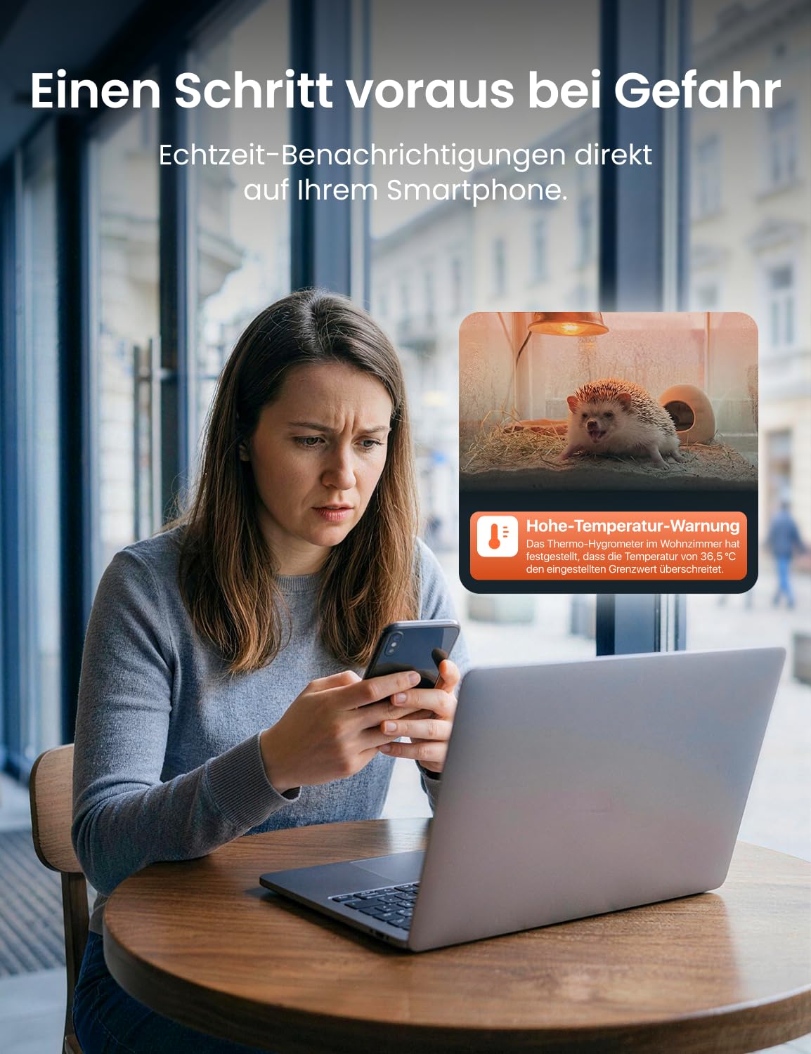 AEGISLINK WLAN Thermo-Hygrometer Innen, Smart Temperaturmonitor & Luftfeuchtigkeitssensor, App-Warnungen, Verlaufsdaten & Datenexport, Alexa-kompatibel, für ABSZ-Basisstation | Alexa-kompatibel, Smart Temperaturmonitor & Luftfeuchtigkeitssensor, Verlaufsd