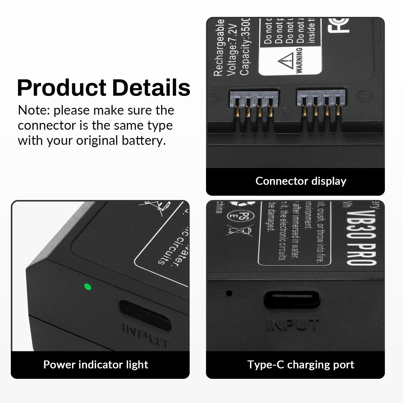 K KYUER 2-Pack VB30 PRO Batteria flash per Godox V1 Pro Series V100 Series V1 Series V860III AD100Pro V850III MF-R76 Series Batteria di ricambio, Supporta Ricarica Type-C 7.2V 3500mAh