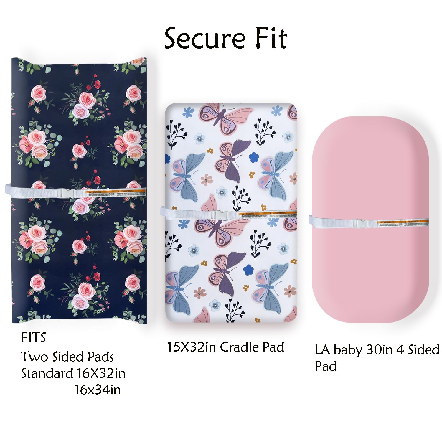 AMROSE Paquete de 3 fundas para cambiadores de fácil cuidado, sábanas de microfibra ultrasuave para cambiar pañales para bebés, niños y niñas, floral, mariposa y rosa