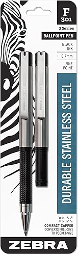Miniatura 7 de Zebra F-301 Bolígrafo compacto retráctil de acero inoxidable, punta fina, 0.028 in, tinta negra, 1 unidad