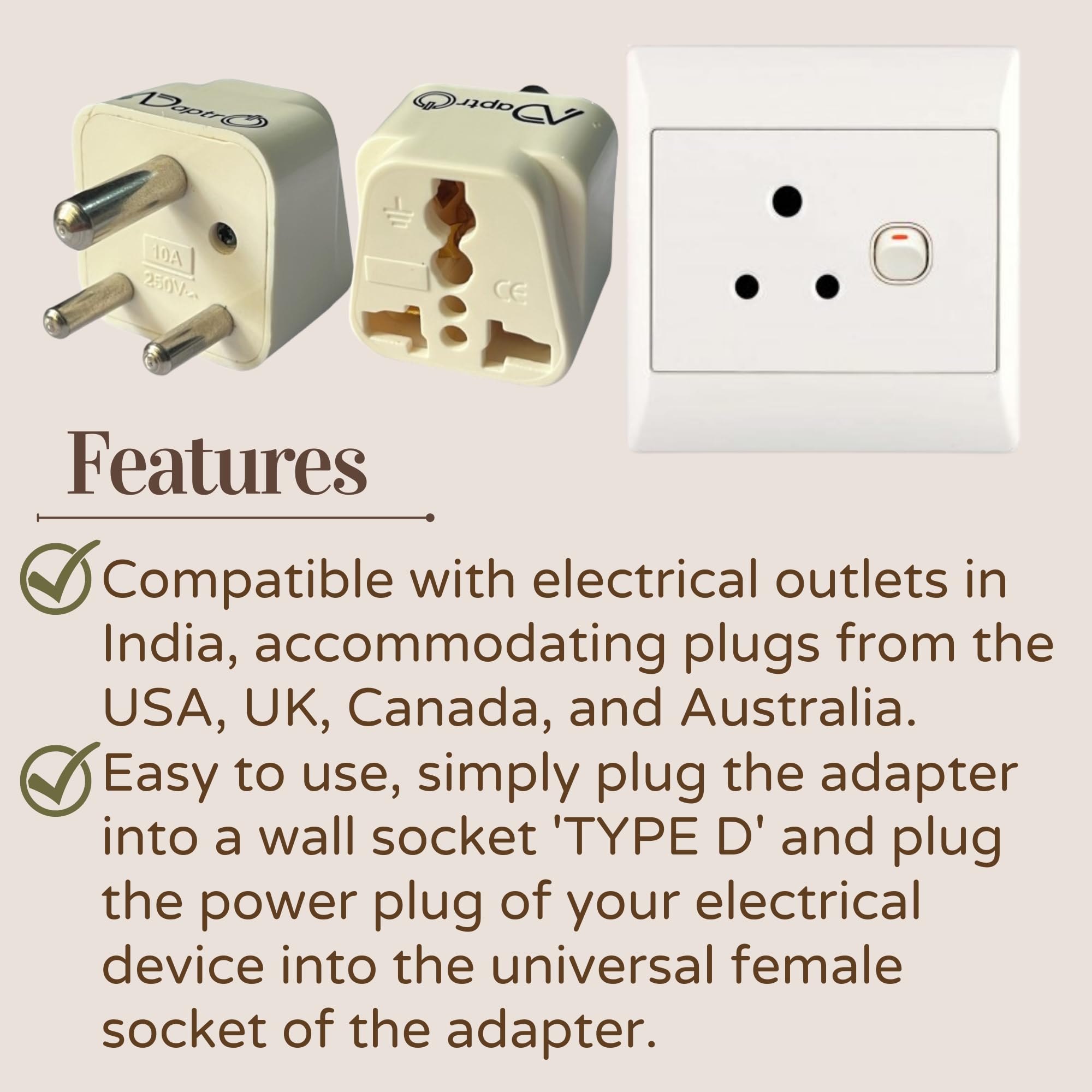 USA, UK, Australia to India Plug Converter for Convert World-Wide Plug to Type D Indian Power Sockets (Pack of 1) White — Amazon image 3