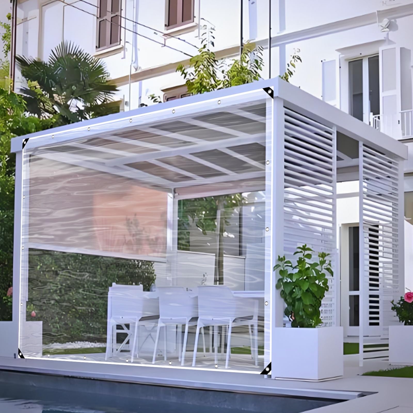 Abdeckplane mit Ösen 200 x 210 cm wasserdichte Transparente PVC-Uv-Beständige & Reißfeste Gewächshausfolie Durchsichtige Tarp, Plane Wasserdicht für Camping Outdoor Garten, A