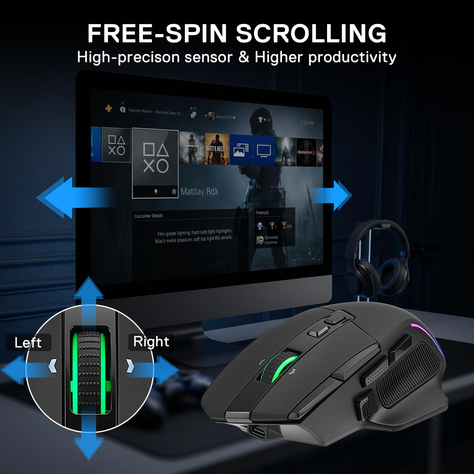 Redragon M925 Pro Souris Gamer sans Fil Optique RGB, DPI Max 26000, 10 Boutons Programmables, Molette Ultra-Rapide, Logiciel de Personnalisation des Raccourcis et DPI, Couleur Noire