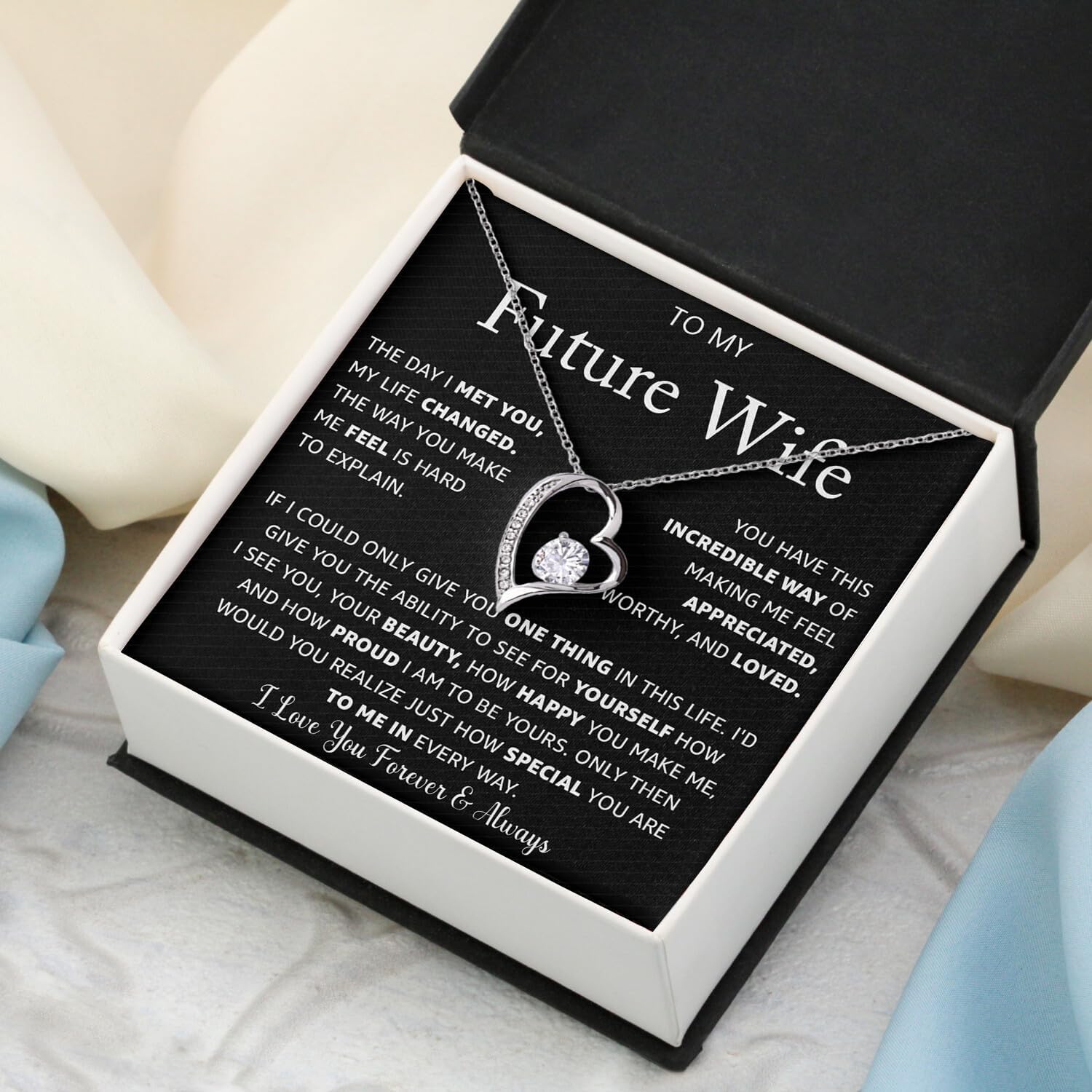 To My Future Wife Heart Necklace, Romantic Promise Jewelry Gift for Bride-to-Be, Fiancée or Girlfriend – Sentimental Love Message Card & Elegant Gift Box, Valentine Anniversary Birthday Christmas - Image 3