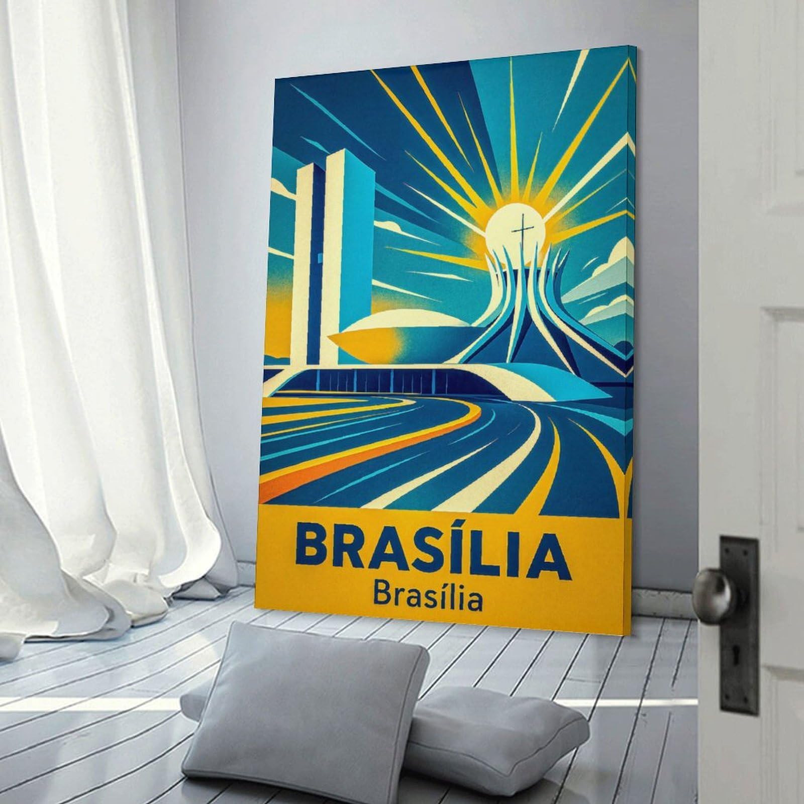 Junmoney Canvas Wall Picture Brasilia, Brazil Travel, 24x36inch(60x90cm), for Office, Study Or Home Workspace, Canvas Wall Decor for Creative Rooms