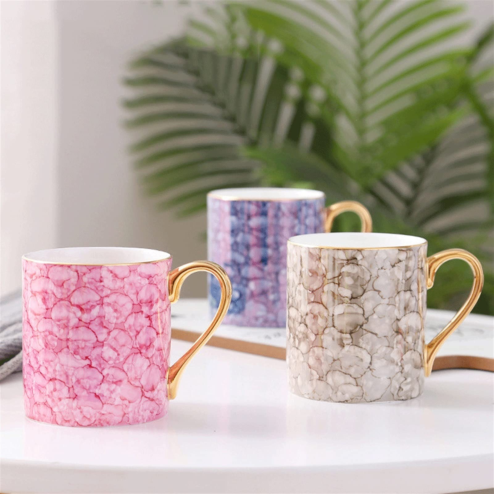 Taza de café, Taza de té de Estilo Europeo, Taza de café de Porcelana Dorada a Rayas, Taza de Agua de Oficina para el té de la Tarde (B)