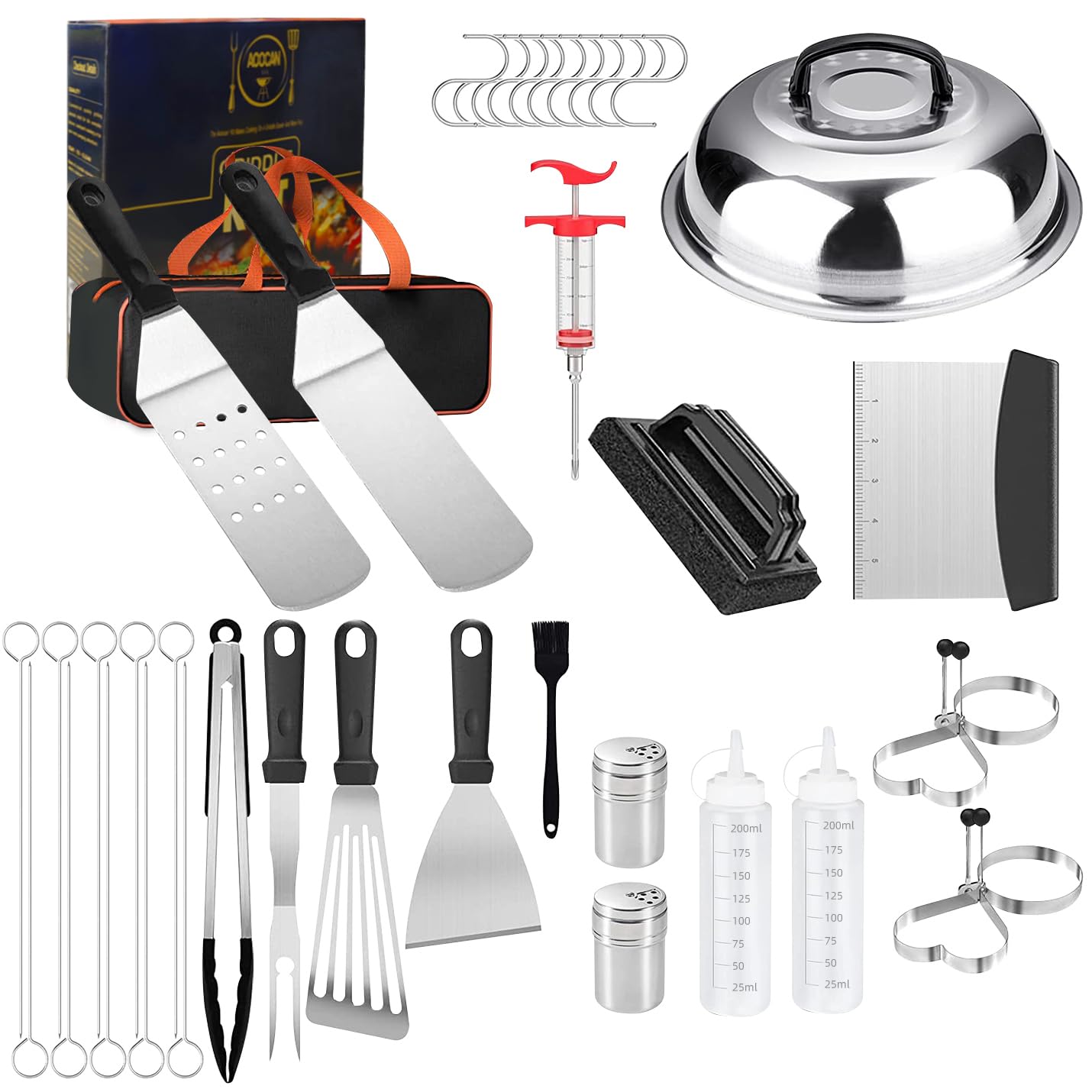 Blackstone Griddle Accessories, 40 Pcs Stainless Steel Griddle Accessories Kit, Flat Top Grill Accessories for Blackstone and Camp Chef, Griddle Spatula BBQ Set with Carrying Bag for Outdoor Grill