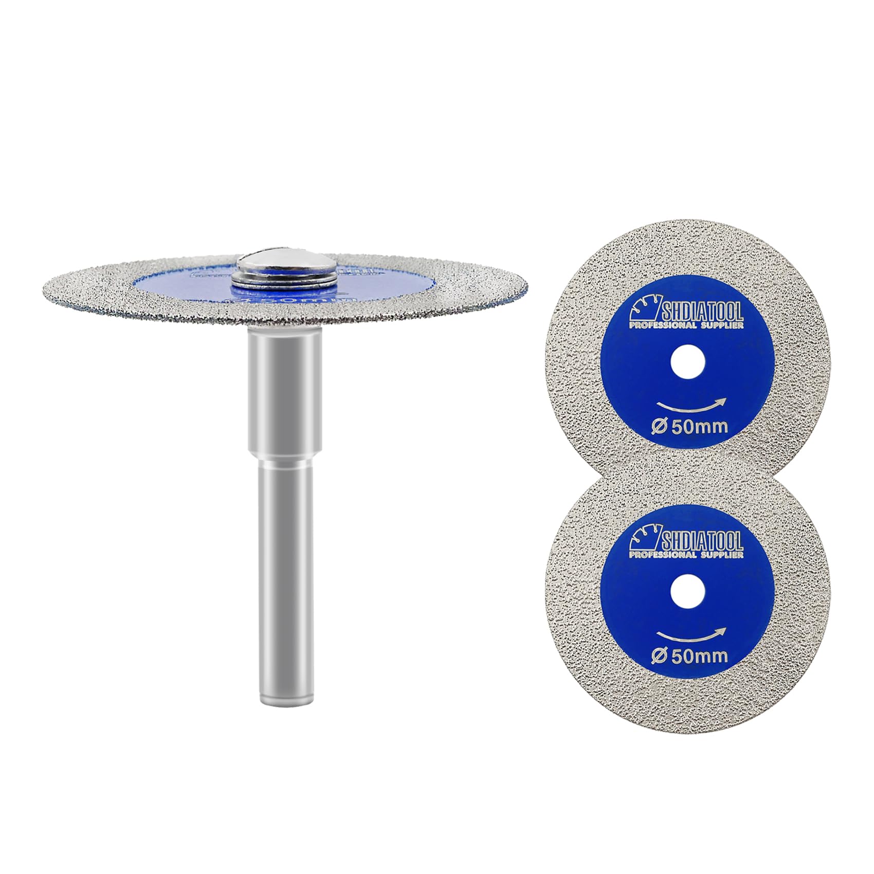 SHDIATOOL Diamond Glass Cutting Disc, 3pcs 50mm(2") Mini Diamond Saw Blades with 1pc 6mm Shank for Tile Ceramic Porcelain Marble Granite Artificial