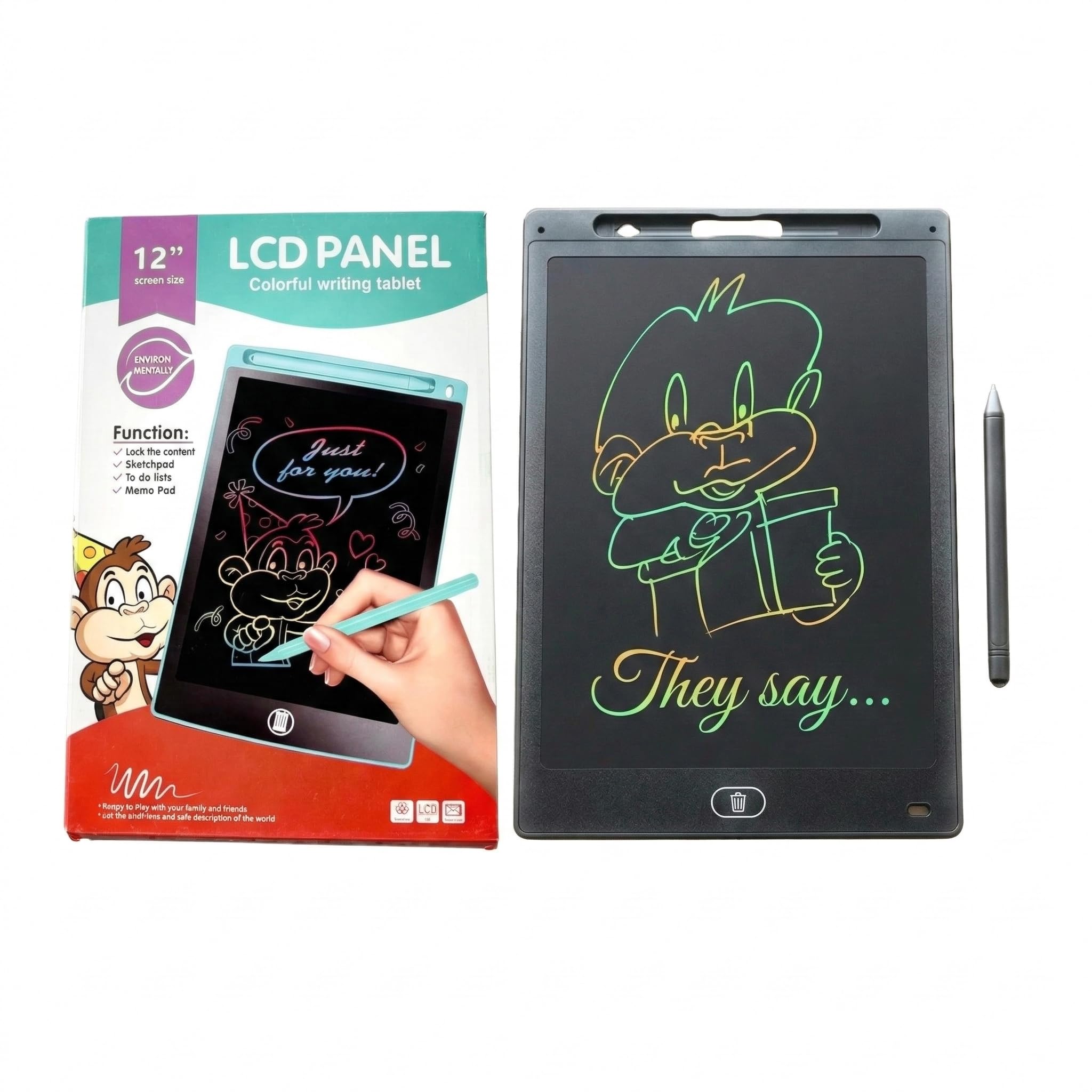 LCD Writing Tablet 12 Inch - Colorful Screen Digital Drawing Pad for Kids, Reusable Electronic Slate with Stylus & Lock Button, Best Educational Toy & Birthday Gift for Boys/Girls-picture-17