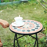 Vista 6 de VCUTEKA Mosaic - Mesa auxiliar para exteriores, pequeña mesa de patio, mesas de centro para exteriores, mesas de plantas de extremo redondo