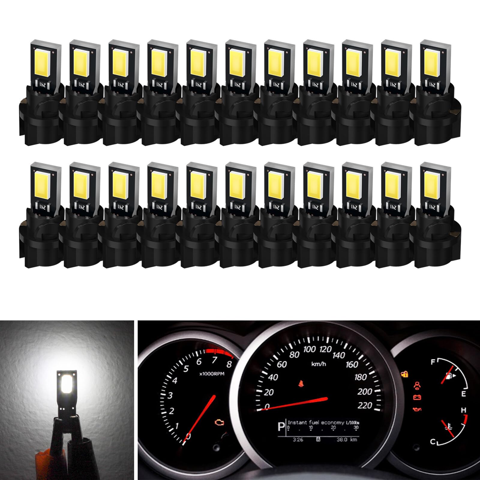 ECCPP Instrument Cluster Dash Panel Lights with Twist Lock Socket T5-2-SMD-White Instrument Lights T5-Twist Lock 17, 18, 27, 37