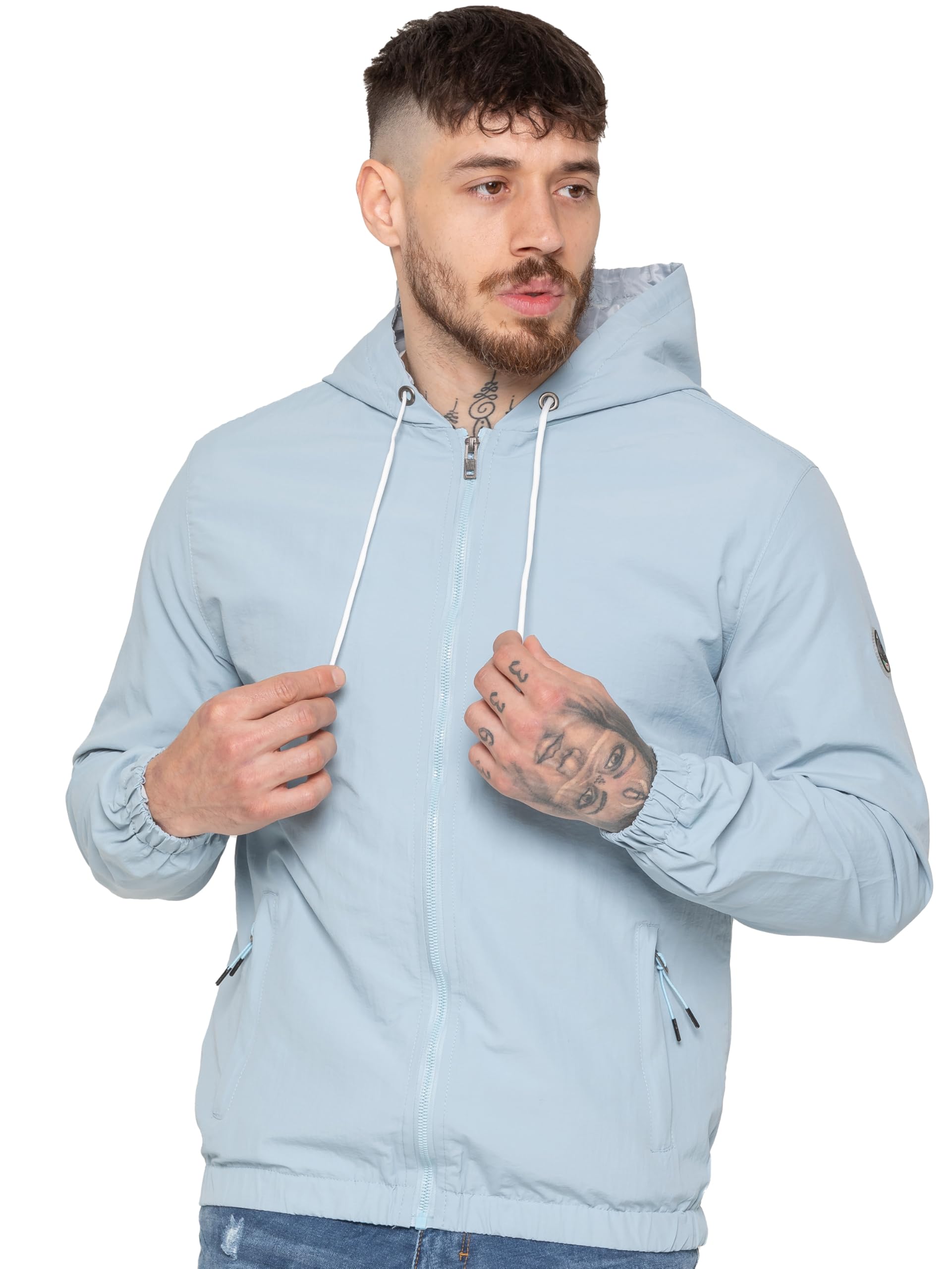 989Zé Enzo Men's Sky Blue Jacket Lightweight Water Resistant Full Zip Casual Coat With Hood And Pockets Mjk37 Jacket L
