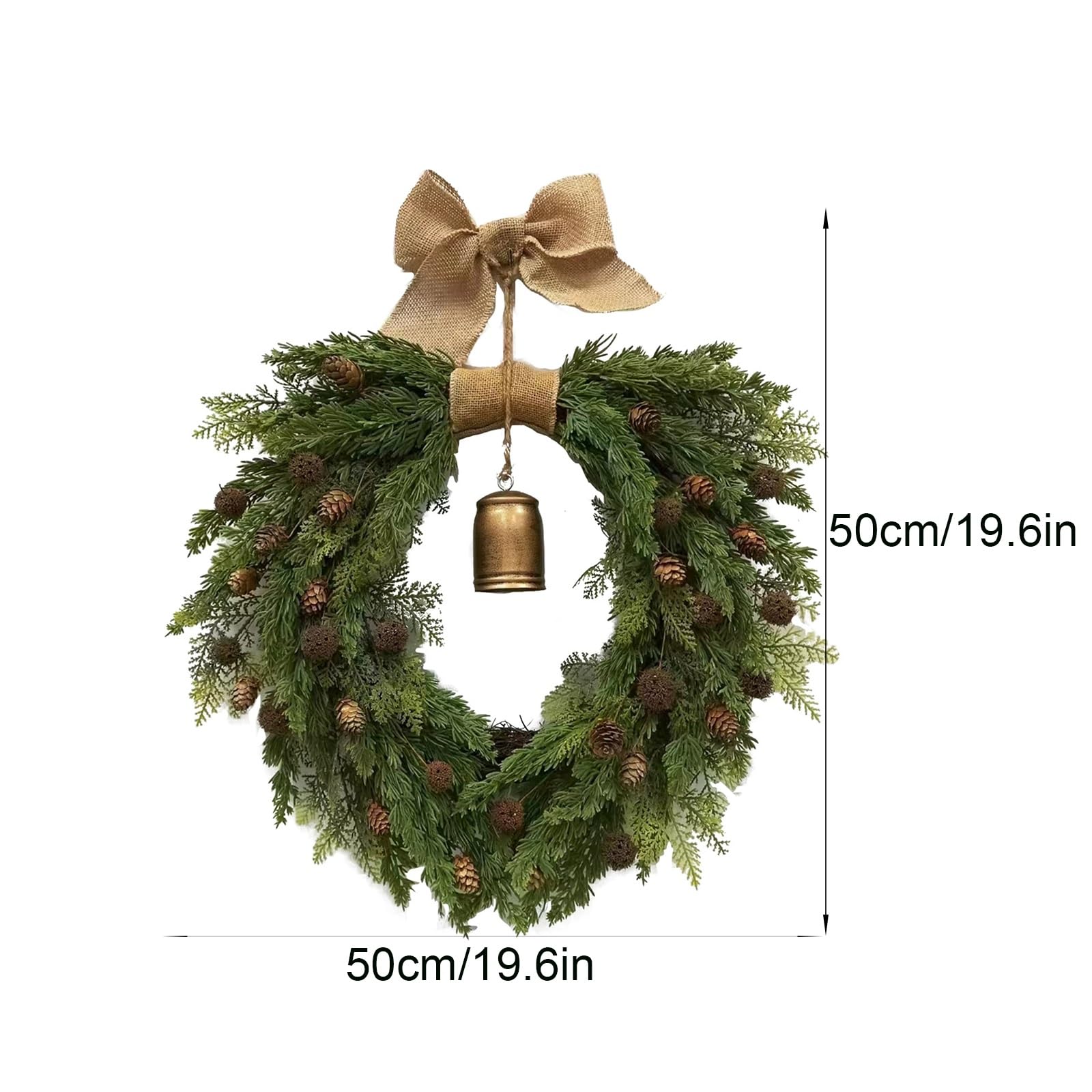 Adventskranz Künstlich, mit Tannenzapfen, Juteschleife und Metallglocke, Türkranz Weihnachten für Haus, Veranda und Fenster(3PCS)