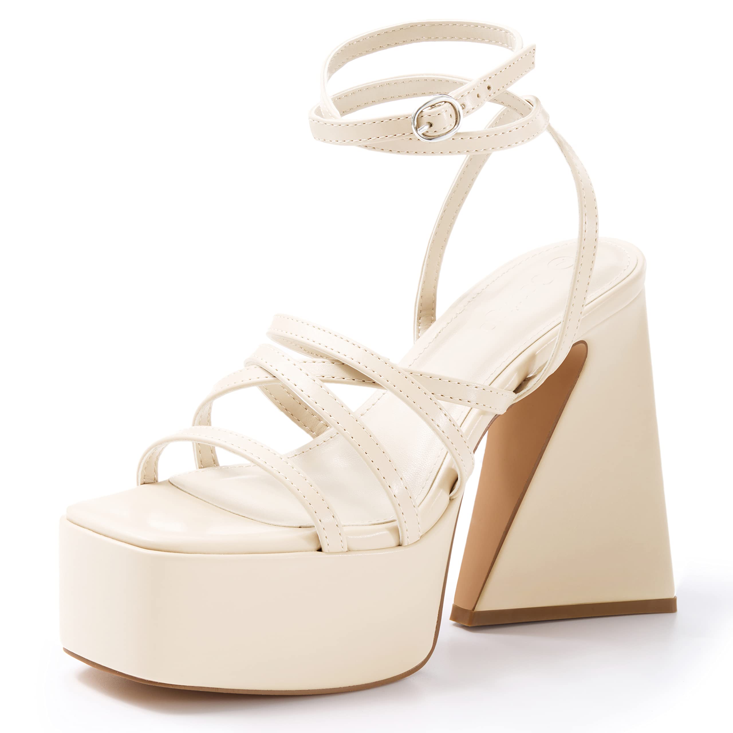 CoutgoWomen's Platform High Heels Sandals Square Open Toe Strappy Pumps Lace Up Dress Party Summer Shoes