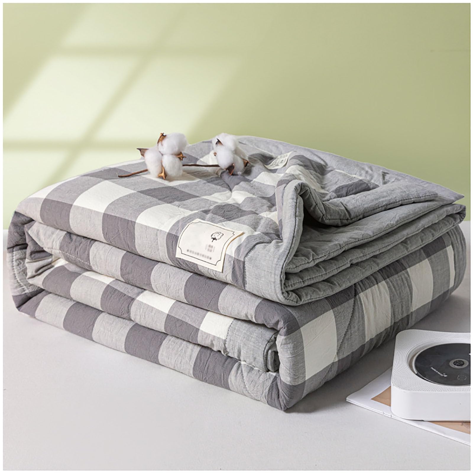 GOFOHIMI New Modern Air Condition Cotton Quilt - Lightweight Blanket Quilted Spring/Summer Thin Quilt Cotton Breathable Comforter Plaid Print Quilts Bedspread,Q,180x200cm