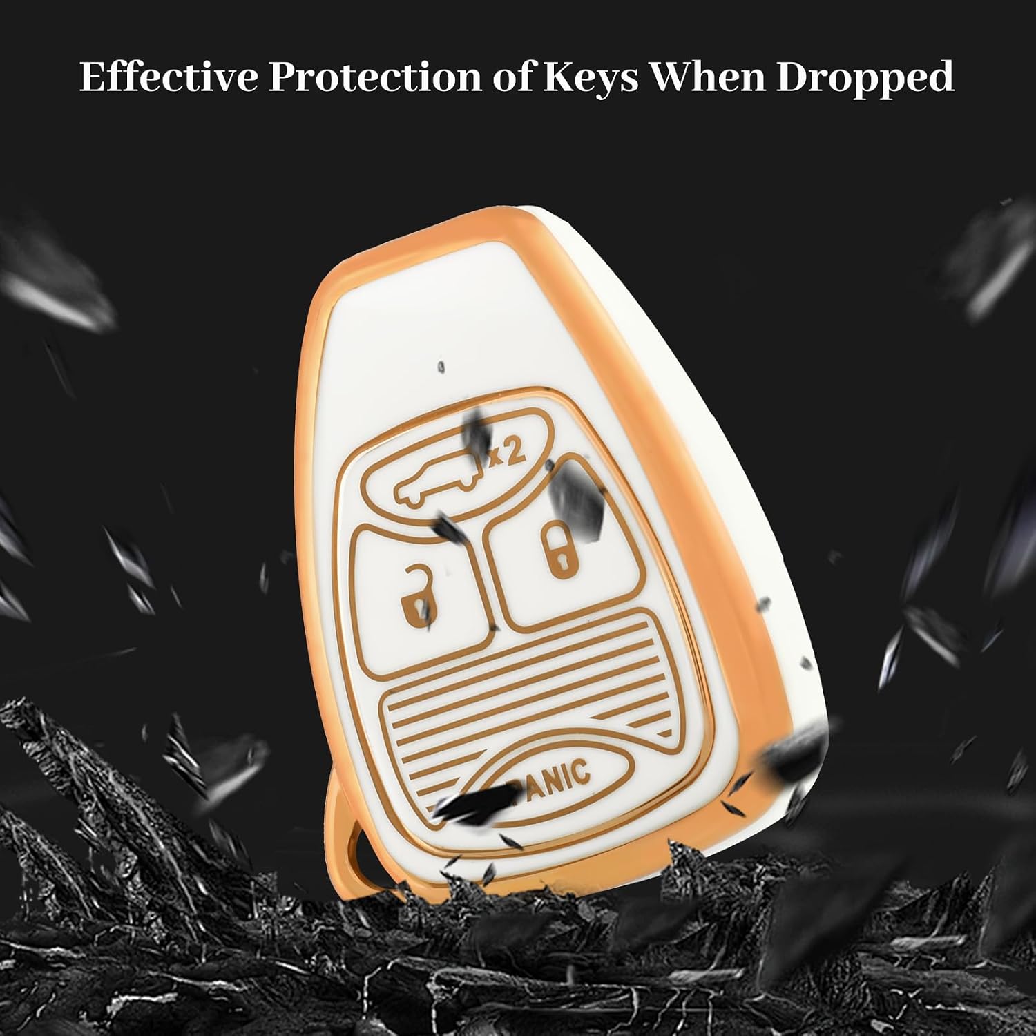 for Jeep Key Fob Cover, Soft TPU Car Key Case Protection Compatible with Jeep Wrangler Compass Dodge Ram Durango Caliber Dakota Nitro Chrysler Smart Car Key Accessories (Gold White) image 5