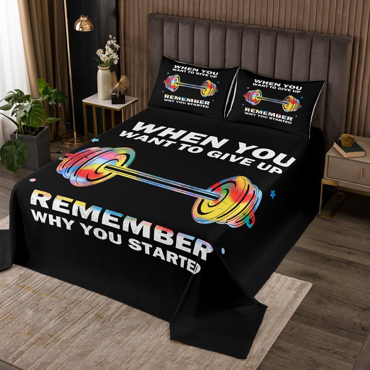 Set di biancheria da letto trapuntato, 3 pezzi, con 2 federe, per palestra, fitness, sport, gioco a tema, per sollevamento pesi e sollevamento pesi, per decorare la stanza