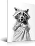HesenDot 30x40cm Raccoon Wrapped in Towel Funny Framed Bathroom Wall Art | Wrapped Canvas Wood Frame, Black and White Raccoon Poster Print, Humorous Kid Room Restroom Toilet Nursery Home Wall Décor