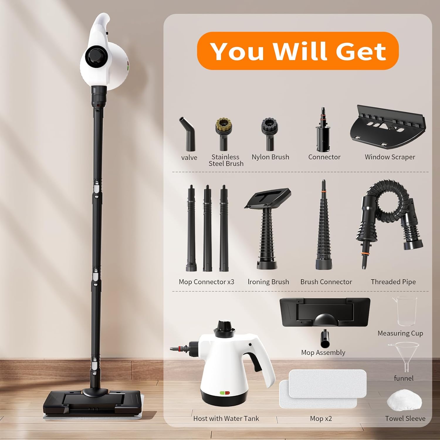 Steam Mop, Detachable Steam Cleaner 16-in-1 Lightweight Handheld Steamer for Hardwood Floors, Home, Tile, Furniture, Clothes, Windows Cleaning