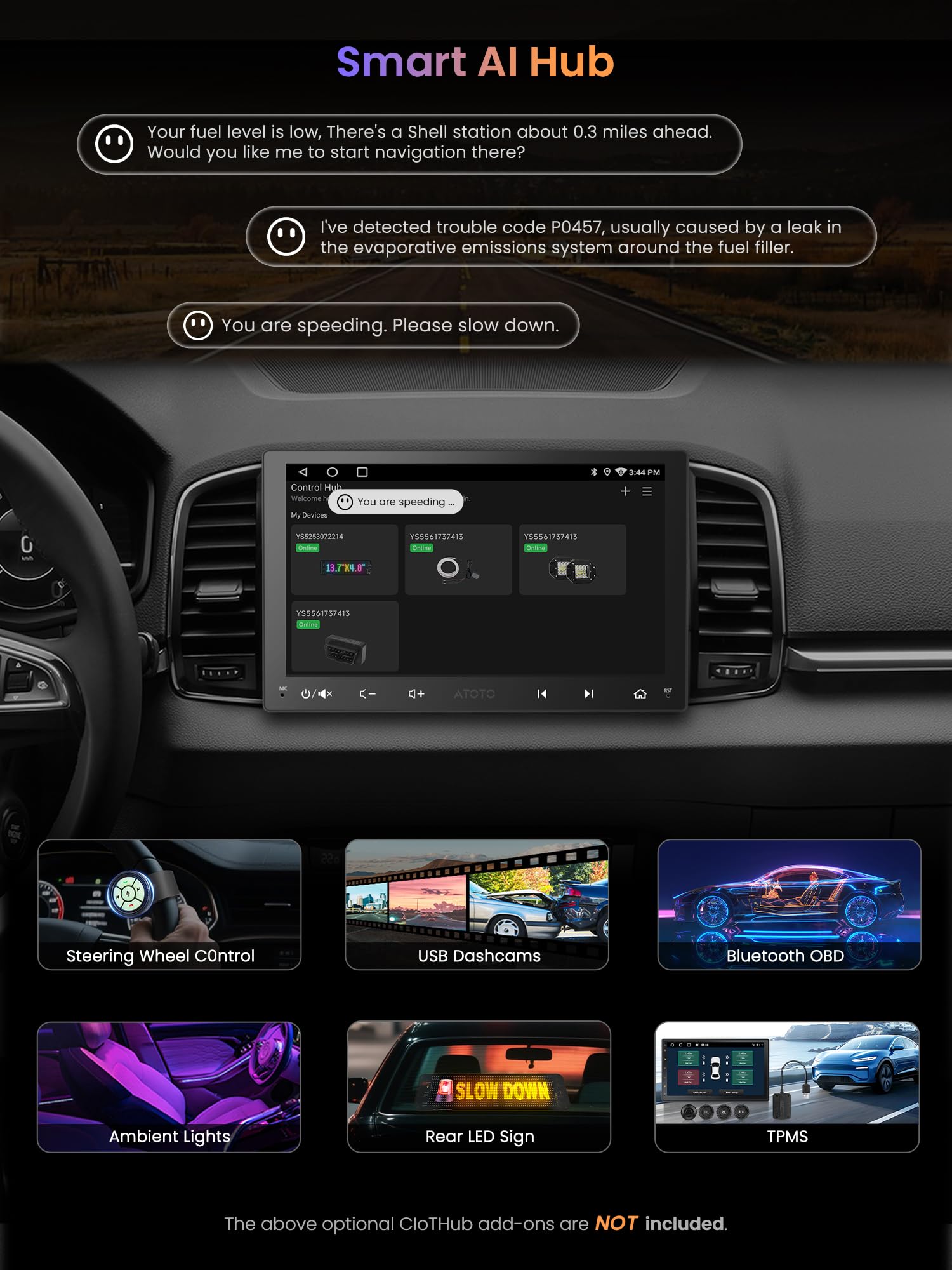 ATOTOZONE 9 pollici Android Autoradio 2 Din Android Auto CarPlay Wireless, Wi-Fi, Connessione Bluetooth IoT, Localizzazione GPS, Assistente AI  Geolocalizzato, BGSleep, EQ/DSP/RDS, Aggiornamento OTA