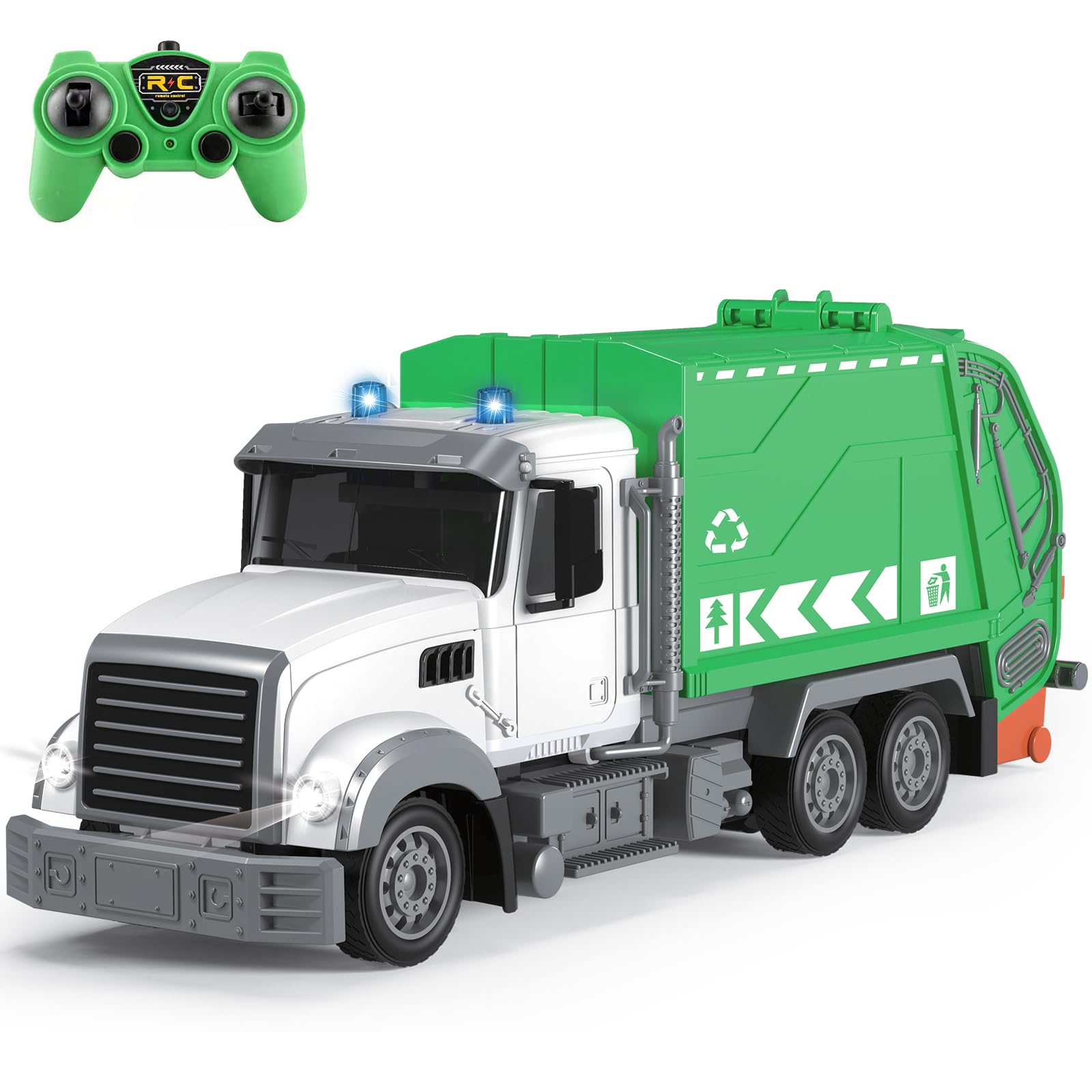 Khcnum RC Garbage Truck Toy 6 Channel Remote Control Waste Management Garbage Truck with Lights, Kids Recycling Trash Toys, Excellent Xmas Gifts for Boys Girls 3-8