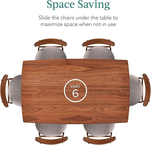 Miniatura 3 de Best Choice Products Juego de mesa de comedor de madera de 7 piezas, moderno de mediados de siglo, mesa de cocina con 6 sillas, cojines tapizados,