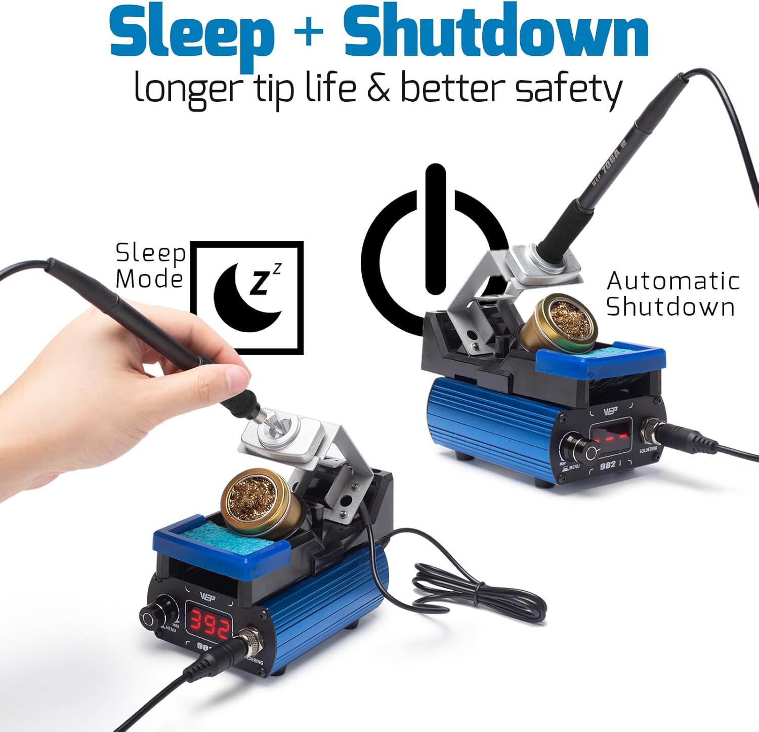 WEP 982-I Precision Soldering Iron Station with Temperature Control, Preset Channels, °C-°F Conversion, Sleep Mode, Automatic Shutdown, Calibration Functions C210 Compatible Soldering Tips