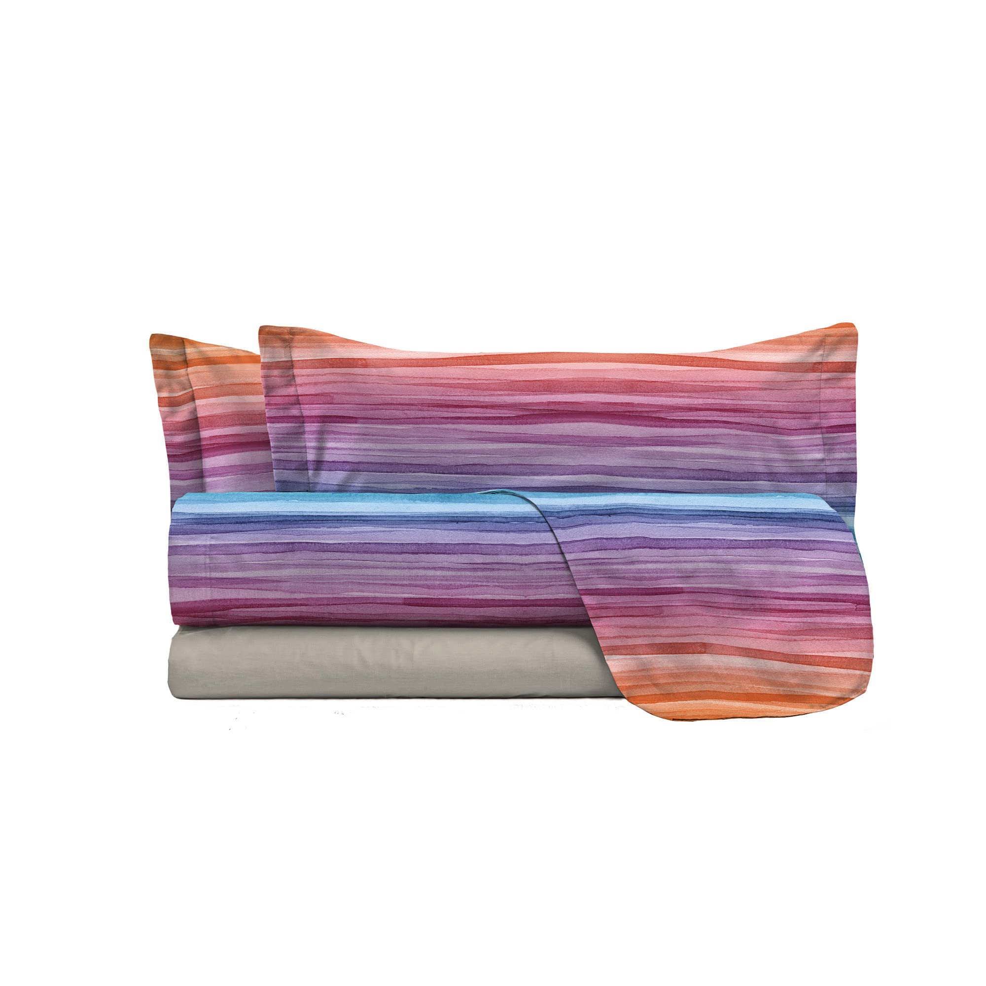 COMPLETO LETTO MATRIMONIALE NO STIRO FANTASY-Prodotto in Italia - Microfibra - Sopra 240x270 cm, Sotto 170x200 cm con Angoli Elasticizzati 25 cm, 2 Federe 50x80 cm - Rainbow